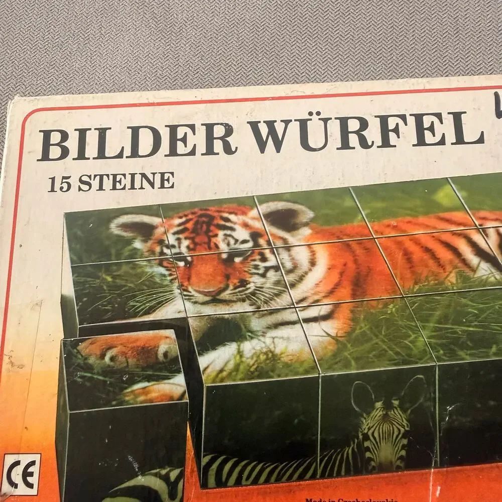 Vintage Larsen Bilder Würfel Wooden Picture Cubes Zoo Animals 15 Blocks Germany